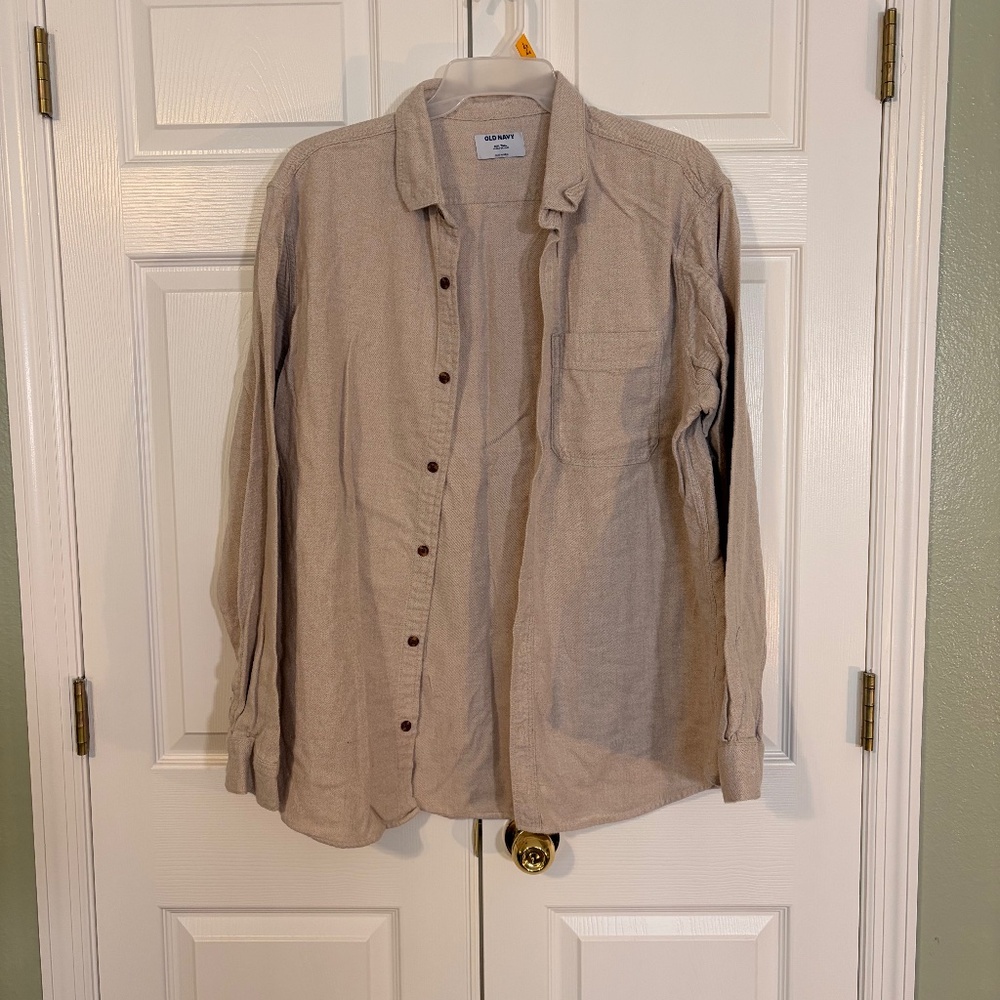 Old Navy Men’s Brushed Cotton Button Up Shirt XXL Tall Beige